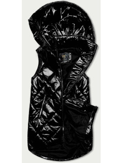 Lesklá čierna vesta s kapucňou (7005BIG)