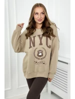 Bavlnená súprava, zateplená mikina + legíny svetlo béžová