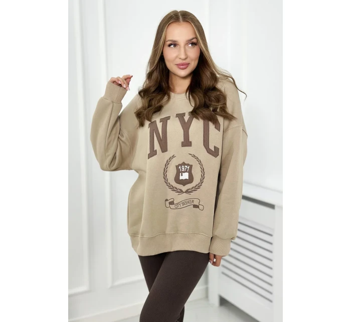 Bavlnená súprava, zateplená mikina + legíny svetlo béžová