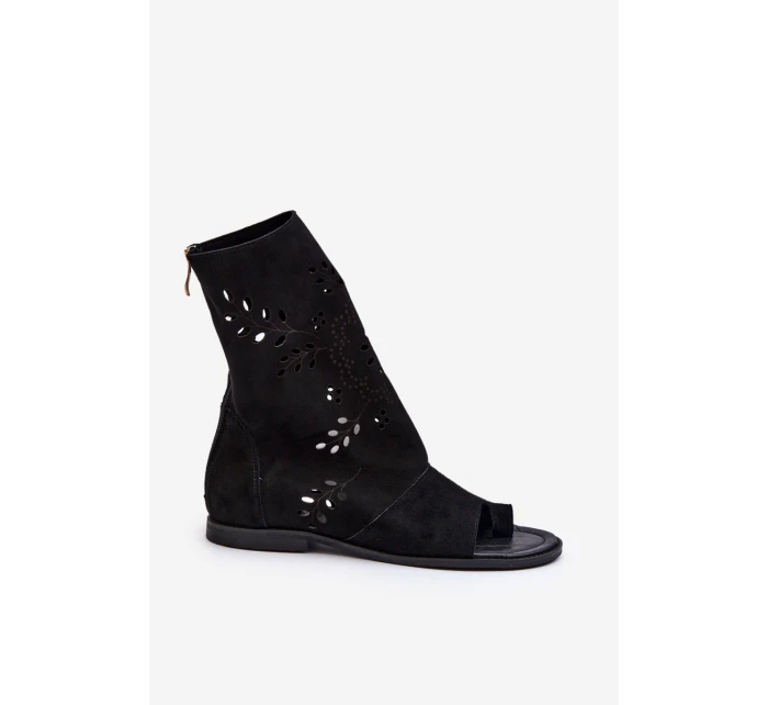 Zazoo 3437 Damskie Zamszowe Sandały Z Cholewką Na Zamek Czarne Zazoo 3437 Damskie Zamszowe Sandały Z Cholewką Na Zamek Czarne