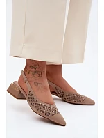 Kožené Semišové Dámské Sandály Otevřené Sítě Na Klín D&A CR61-3004 Béžové