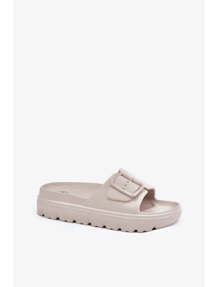 Dámske penové papuče s platformou a prackou - béžové