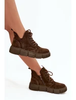 Zamszowe Niskie Botki Damskie Na Platformie Big Star SS274595 Brązowe