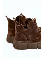 Zamszowe Niskie Botki Damskie Na Platformie Big Star SS274595 Brązowe