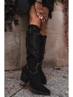 Damskie Kozaki Kowbojki Ze Zdobieniem Na Słupku Czarne Darella Damskie Kozaki Kowbojki Ze Zdobieniem Na Słupku Czarne Darella