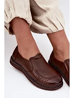 Dámské kožené nazouvací polobotky model 22356094 hnědé - VINCEZA Dámské kožené nazouvací polobotky model 22356094 hnědé - VINCEZA
