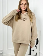 Izolovaná bavlnená súprava, mikina s vyšívacími + nohavicami béžový