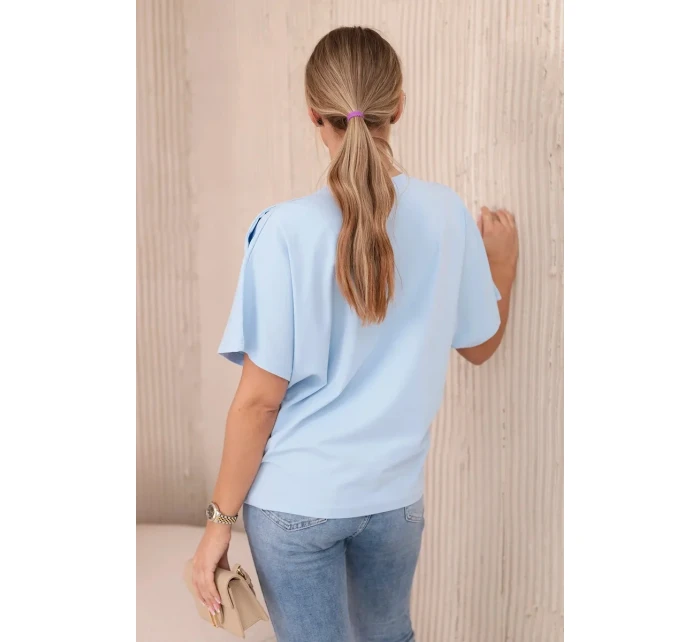 Bavlněná halenka s ozdobnou mašlí modrý