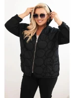 Dámske Plus veľkosť bavlnená mikina na zips čierna