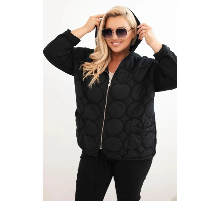 Dámske Plus veľkosť bavlnená mikina na zips čierna