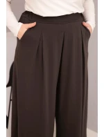 Dámské bavlněné kalhoty Plus Size s širokou nohavicí a volným střihem hnědé Dámské bavlněné kalhoty Plus Size s širokou nohavicí a volným střihem hnědé