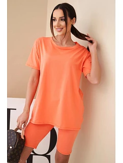 Dámsky bavlnený set s krátkym rukávom a šortkami žltý