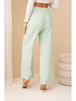 Viskózové nohavice so širokými nohavicami mätovej farby