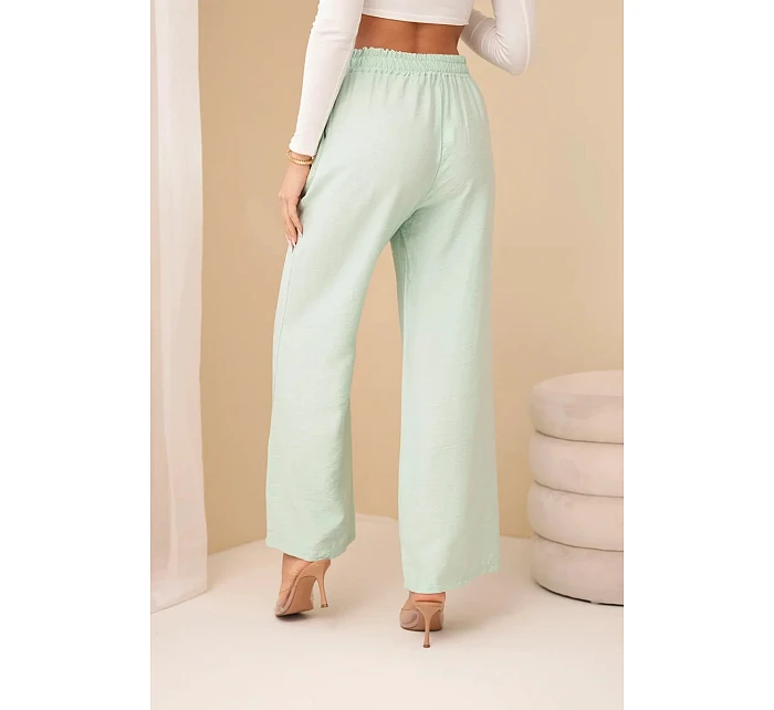 Viskózové nohavice so širokými nohavicami mätovej farby