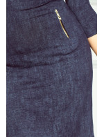 Dámske bavlnené šaty JEANS v dizajne džínsov sa zipsami tmavo modré - Tmavo modrá / S - Numoco