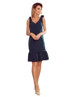 ROSITA - Dámske šaty v fľaškovo zelenej farbe s mašličkami na ramenách as volánikom 306-2 ROSITA - Dámske šaty v fľaškovo zelenej farbe s mašličkami na ramenách as volánikom 306-2