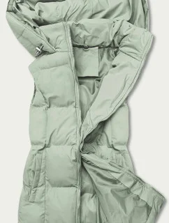 Péřová dámská vesta v pistáciové barvě s kapucí model 17655328 - J.STYLE