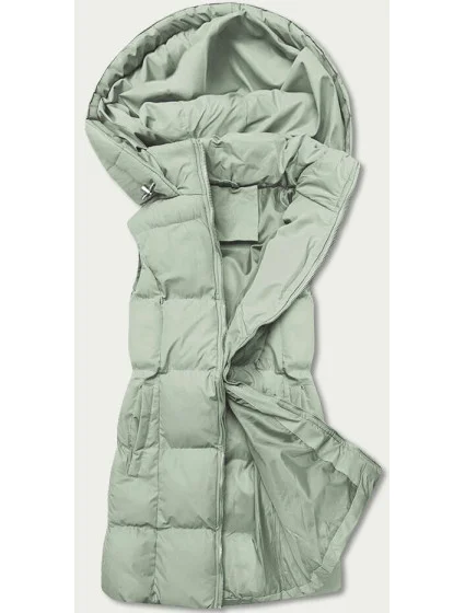 Perová dámska vesta v pistáciovej farbe s kapucňou (5M721-236) Perová dámska vesta v pistáciovej farbe s kapucňou (5M721-236)