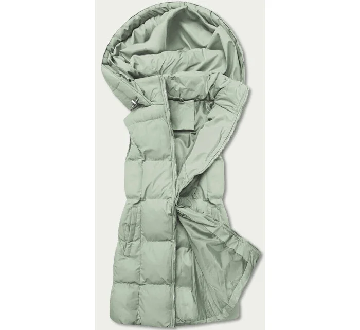 Perová dámska vesta v pistáciovej farbe s kapucňou (5M721-236) Perová dámska vesta v pistáciovej farbe s kapucňou (5M721-236)