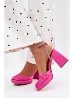 Dámské sandály na vysokém podpatku typu s páskem s krystaly fuchsiová model 22107121 - Boto