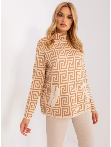 Sweter AT SW model 18955173 camelowy - FPrice Sweter AT SW model 18955173 camelowy - FPrice