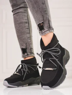 Praktické dámske snehové topánky čierne bez podpätku