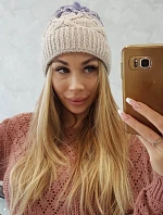 Fleecová čiapka Alice K248 béžová+fialová