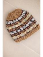 Dámska zimná čiapka s farebným vláknom a elastickou šnúrkou K352 camel