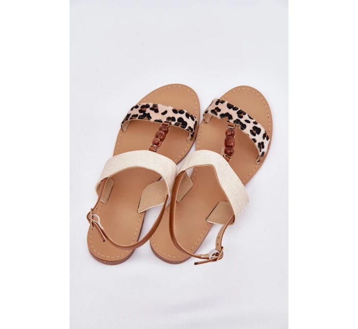 Płaskie Sandały Damskie Z Koralikami Panterka Beżowe Virona Płaskie Sandały Damskie Z Koralikami Panterka Beżowe Virona