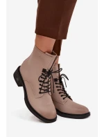 Dámské kotníkové boty z pravé kůže na nízkém podpatku zateplené model 21712295 béžové - VINCEZA