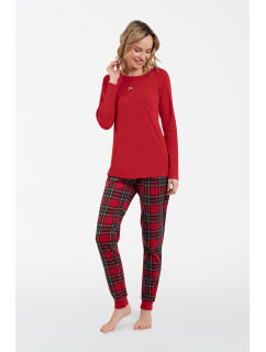 Dámske pyžamo Tess s dlhými rukávmi a dlhými nohavicami - červené/potlač