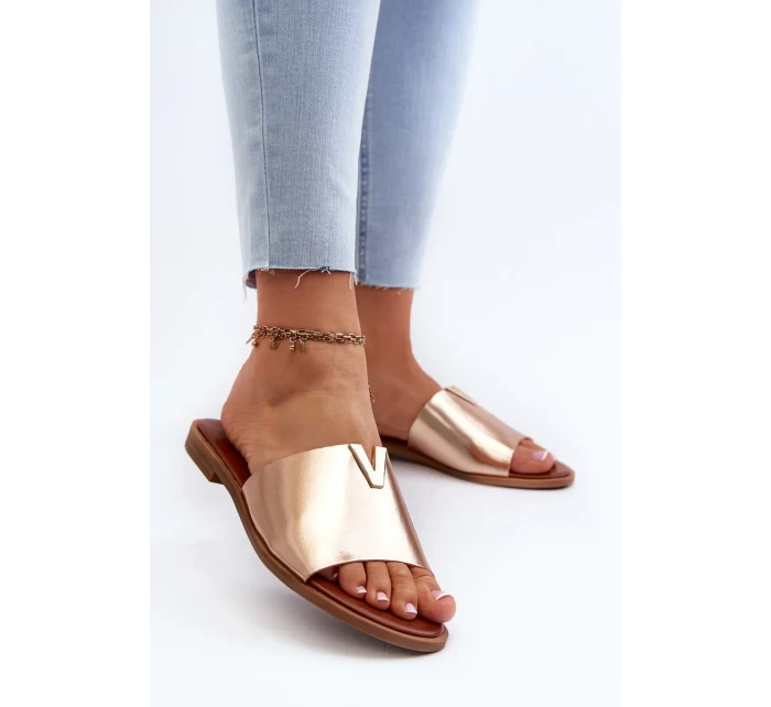 Dámske ploché papuče na podpätku z ekokože, zlaté Maliha