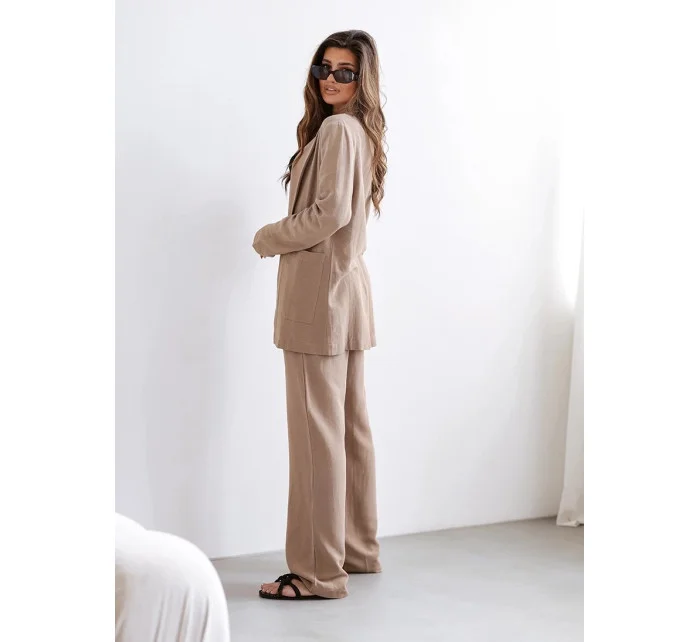Dámsky oblek cappuccino s ľanom (VE48) Dámsky oblek cappuccino s ľanom (VE48)