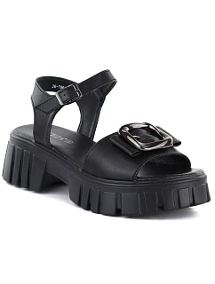 Dámské kožené sandály na platformě se zdobením černé model 22116381 - VINCEZA