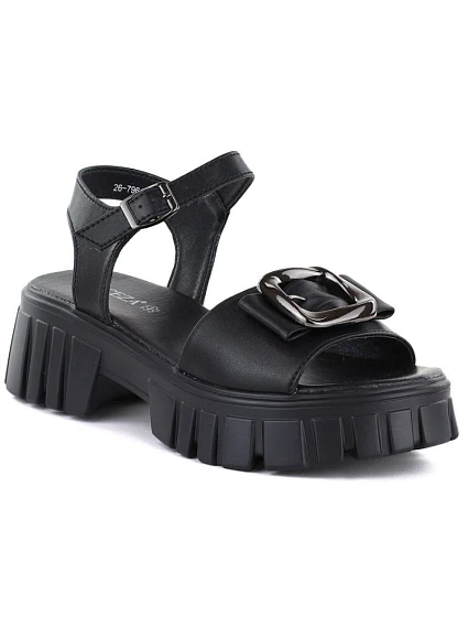 Dámské kožené sandály na platformě se zdobením černé model 22116381 - VINCEZA