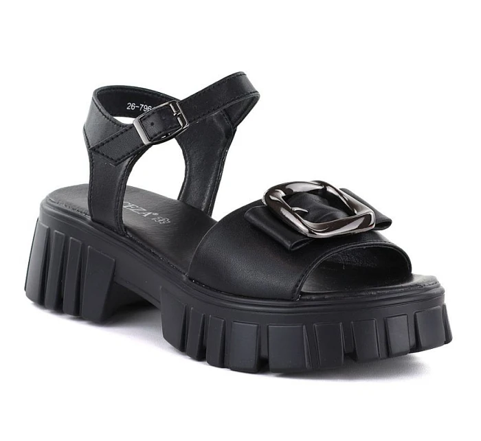 Dámské kožené sandály na platformě se zdobením černé model 22116381 - VINCEZA