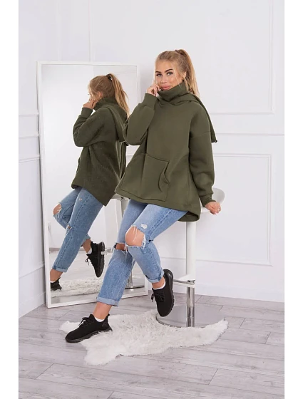 Zateplená mikina se zipem na zádech v barvě khaki