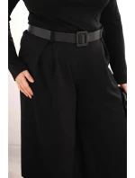 Dámske Plus veľkosť široké nohavice s opaskom čierna