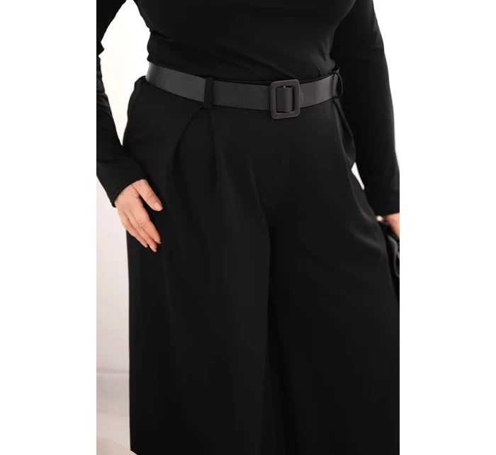 Dámske Plus veľkosť široké nohavice s opaskom čierna