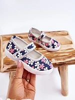 Dziecięce Baleriny W Kwiatuszki Granatowo-Szare Noah