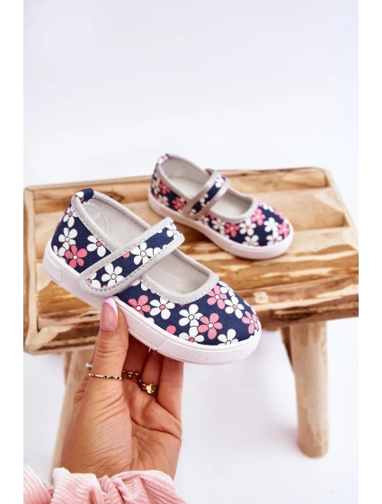 Dziecięce Baleriny W Kwiatuszki Granatowo-Szare Noah Dziecięce Baleriny W Kwiatuszki Granatowo-Szare Noah