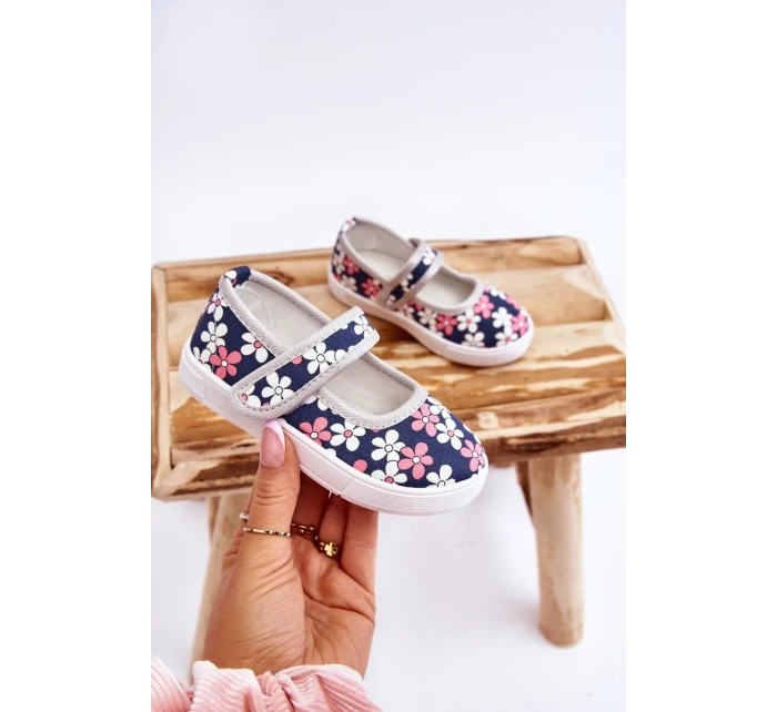 Dziecięce Baleriny W Kwiatuszki Granatowo-Szare Noah Dziecięce Baleriny W Kwiatuszki Granatowo-Szare Noah