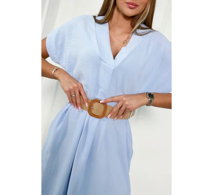 Dámske šaty s ozdobným opaskom 24139 svetlomodré - Kesi Dámske šaty s ozdobným opaskom 24139 svetlomodré - Kesi