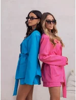 Svetlomodrá dámska súprava - oversize bunda a nohavicová sukňa (82176/178)