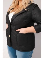 Dámske Plus veľkosť prešívaná bunda s kvetmi s golierom a vreckami čierna