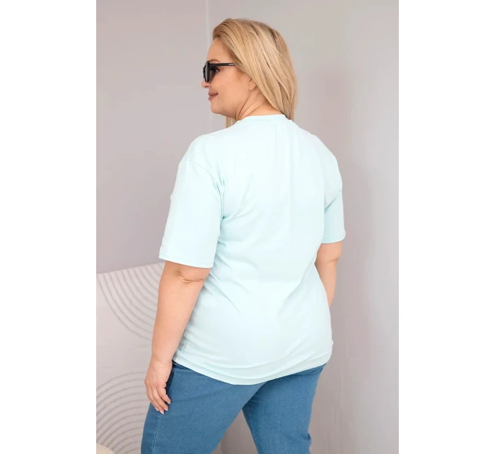 Dámske bavlnené Plus veľkosť blúzka s krátkymi rukávmi základné Mint