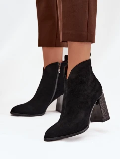 Kožené semišové dámské kotníkové boty na podpatku s Černé model 21711901 - Boto