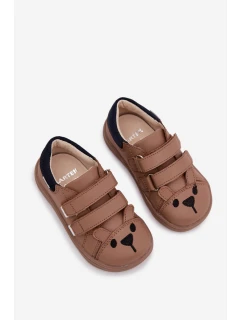 Kožené dětské polobotky Barefoot s Medvídkem Bartek Béžové