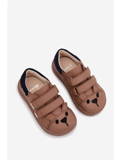 Kožené detské topánky Barefoot s medvedíkom Bartek Beige
