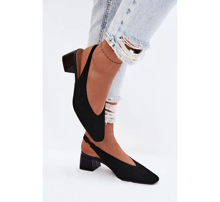 Materiálové dámské sandály na podpatku Černé Marcelle